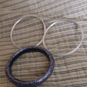 Silver and Black Bangle Set - Sparkle Wrapped Bracelet